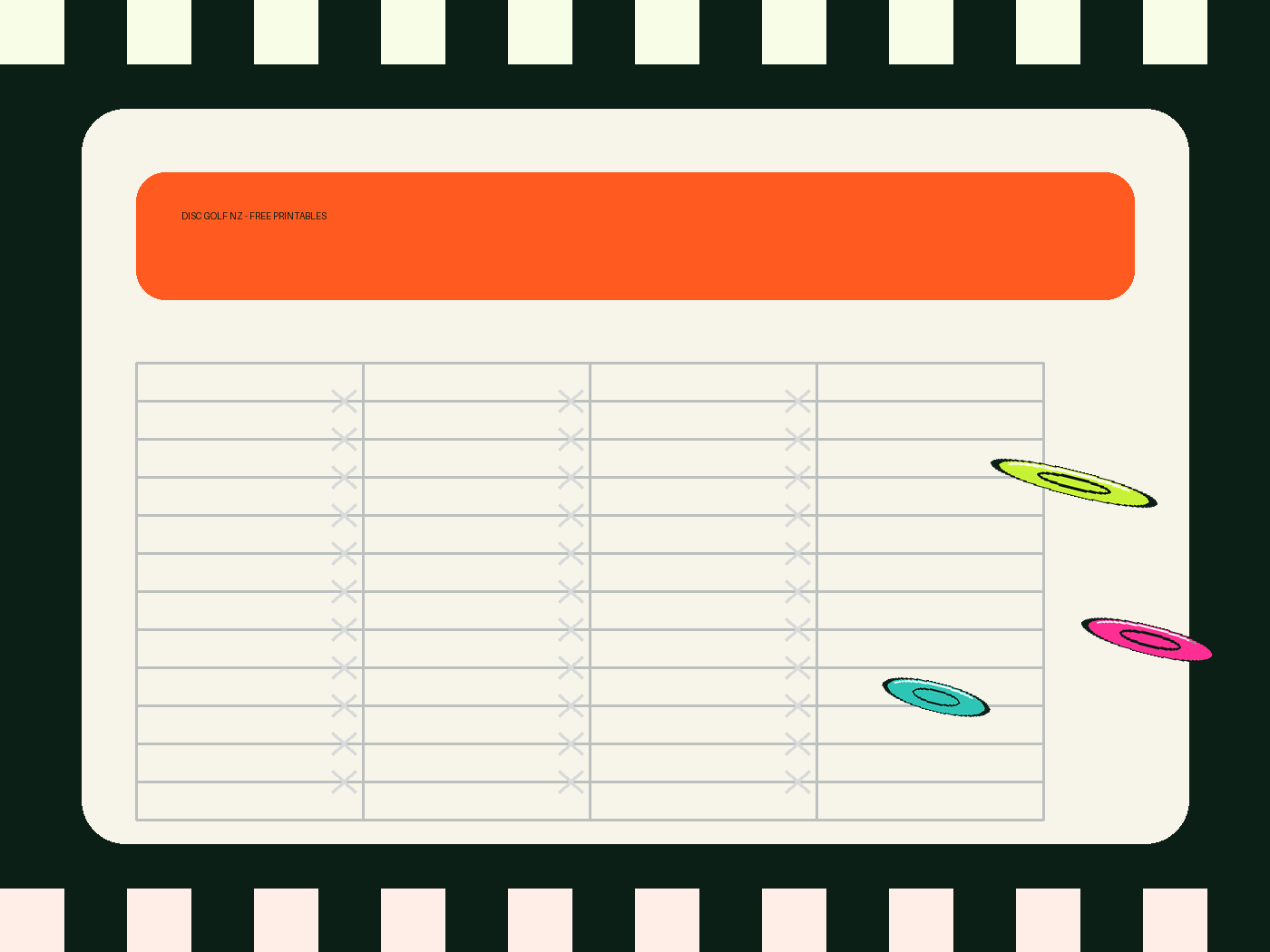 Printable disc golf scorecard artwork